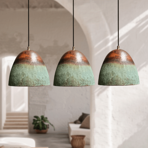 set of 3 rustic copper pendant light