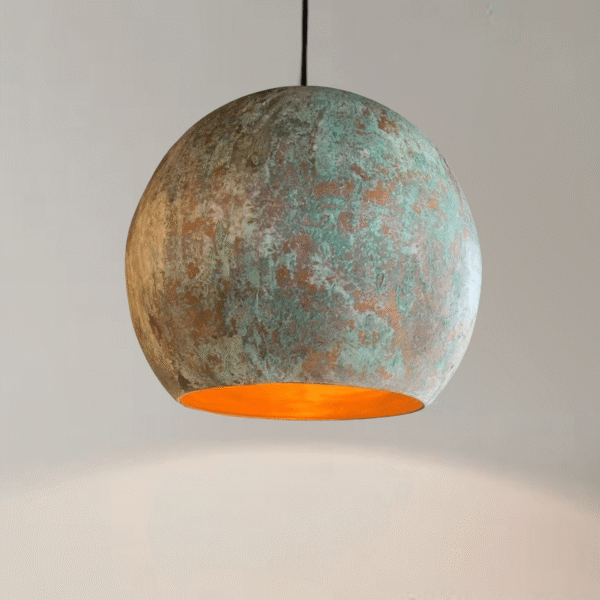 Green Patina Copper Kitchen Island Pendant Light — Globe Shaped