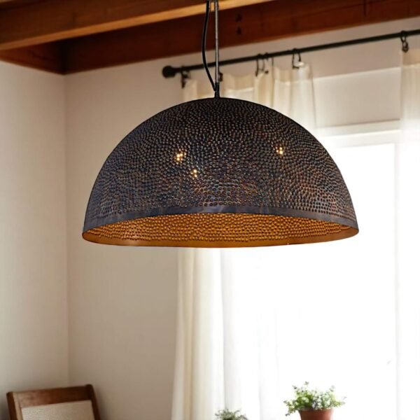 Hanging Farmhouse Dome Light Fixture — Perforated Lamp Shade - Image 5