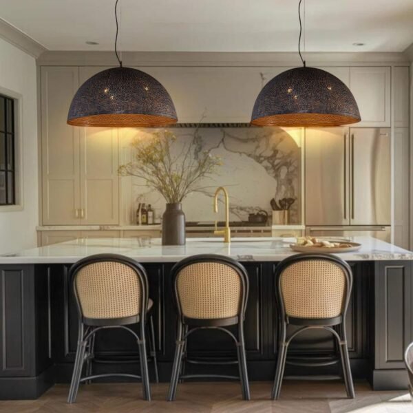 Hanging Farmhouse Dome Light Fixture — Perforated Lamp Shade - Image 4