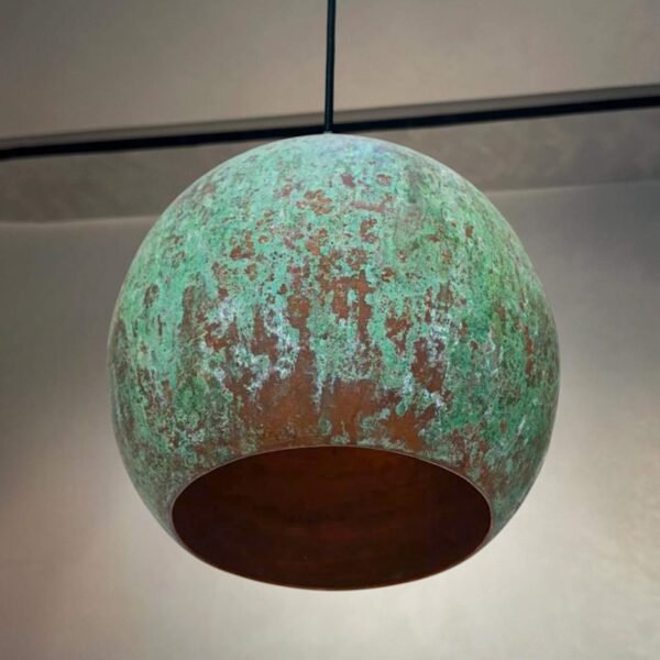 Green Patina Copper Kitchen Island Pendant Light — Globe Shaped - Image 6