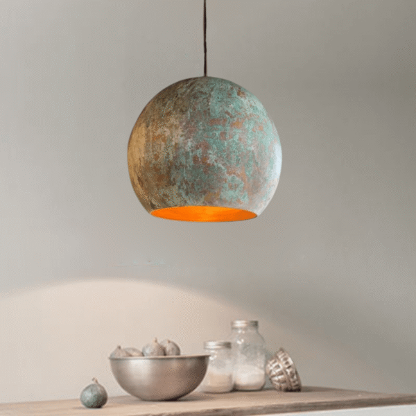 Green Patina Copper Kitchen Island Pendant Light — Globe Shaped - Image 7