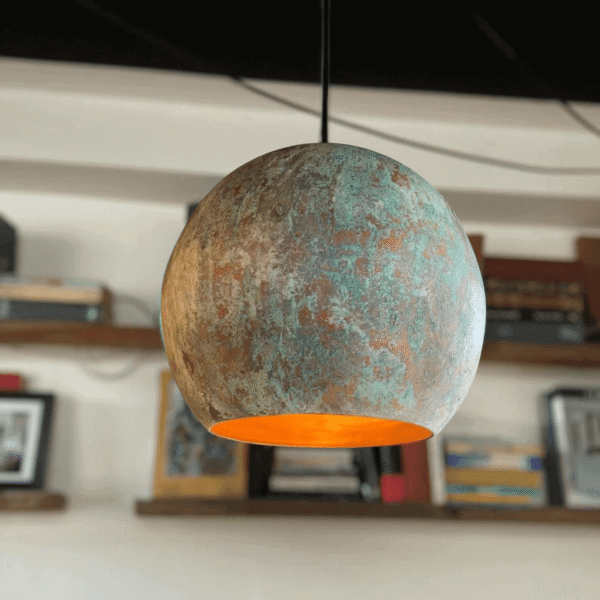 Green Patina Copper Kitchen Island Pendant Light — Globe Shaped - Image 5