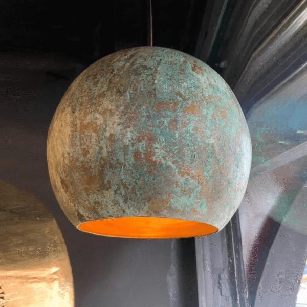 Green Patina Copper Kitchen Island Pendant Light — Globe Shaped - Image 4