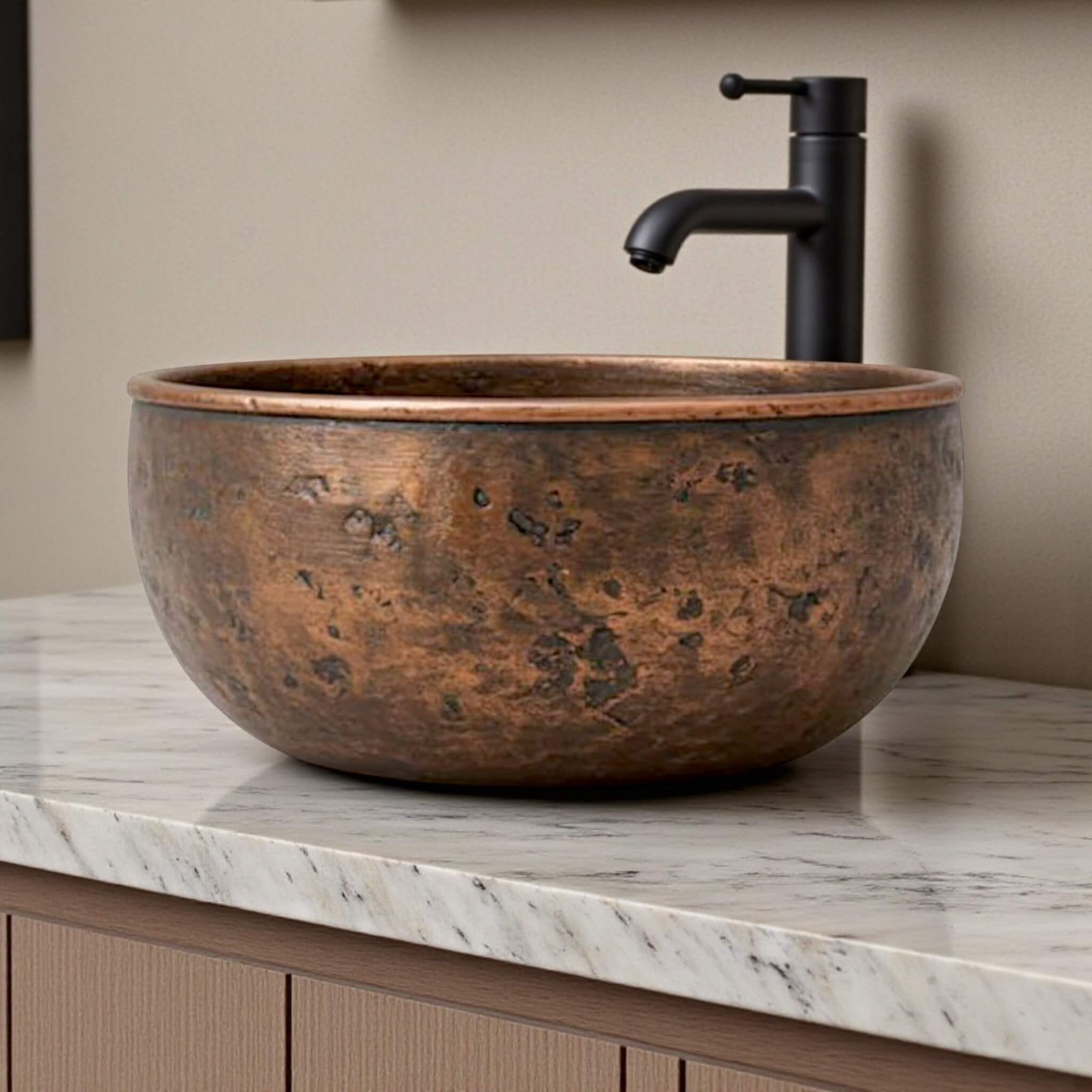 Rustic Bathroom Vessel Sink – Aged Copper Wash Basin Bowl 5 Rustic Bathroom Vessel Sink – Aged Copper Wash Basin Bowl - Image 5