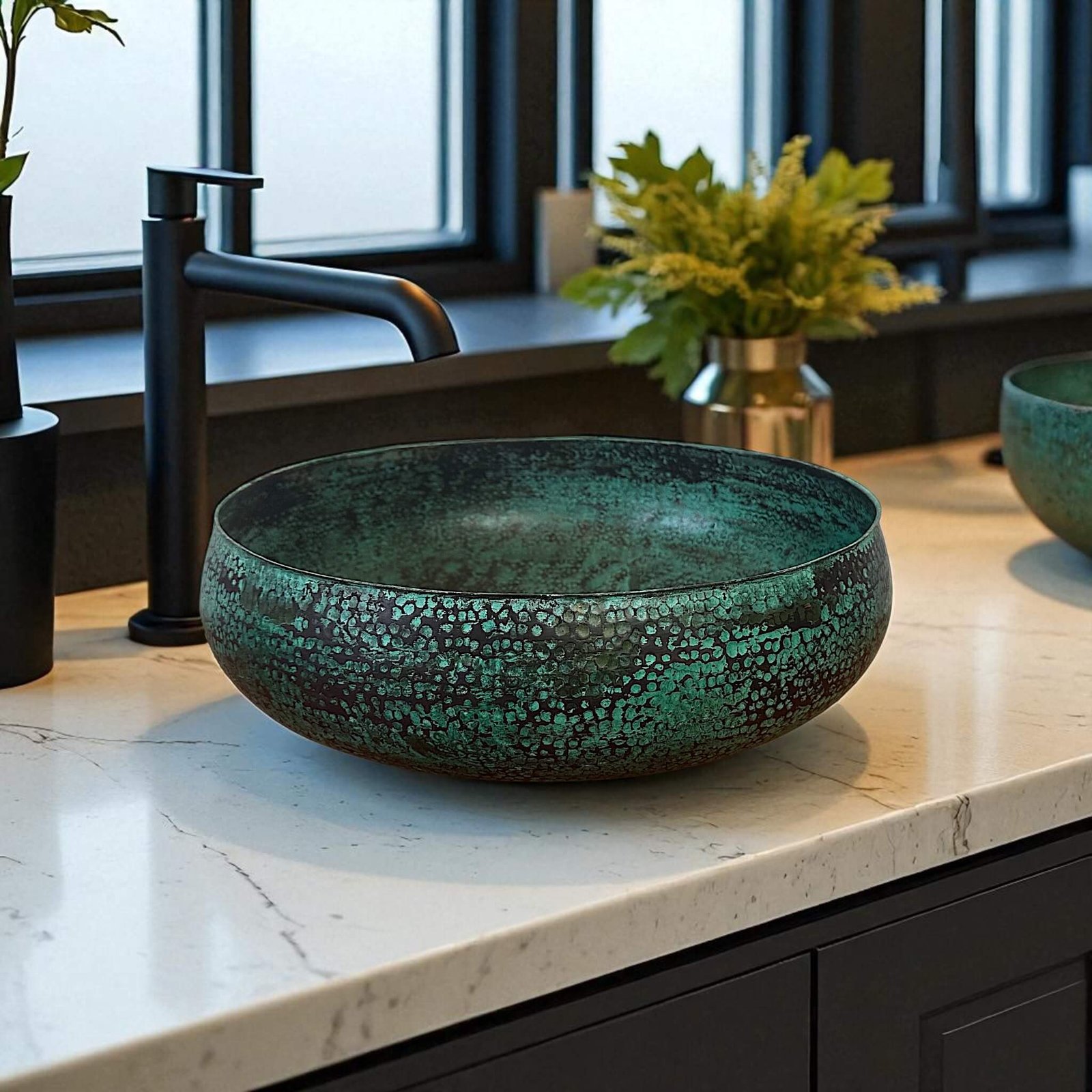 Rustic Copper Bathroom Sink Bowl – Green Patina Vanity Washbasin 6 Rustic Copper Bathroom Sink Bowl – Green Patina Vanity Washbasin - Image 6