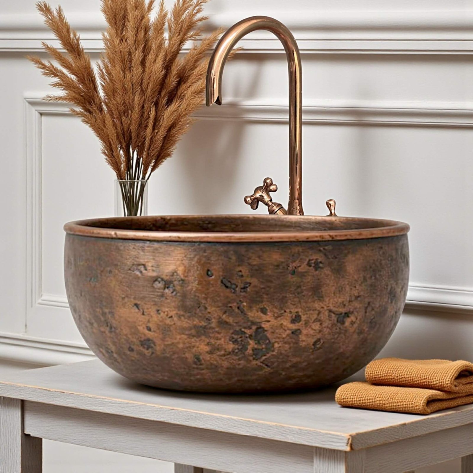 Rustic Bathroom Vessel Sink – Aged Copper Wash Basin Bowl 1 Rustic Bathroom Vessel Sink – Aged Copper Wash Basin Bowl